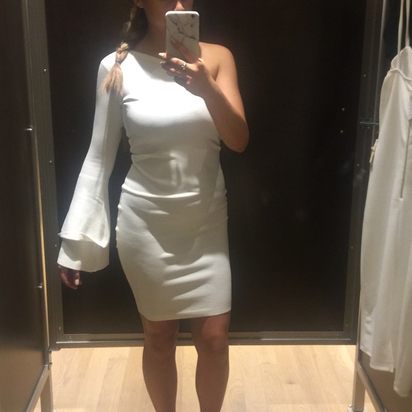 one shoulder bell sleeve dress